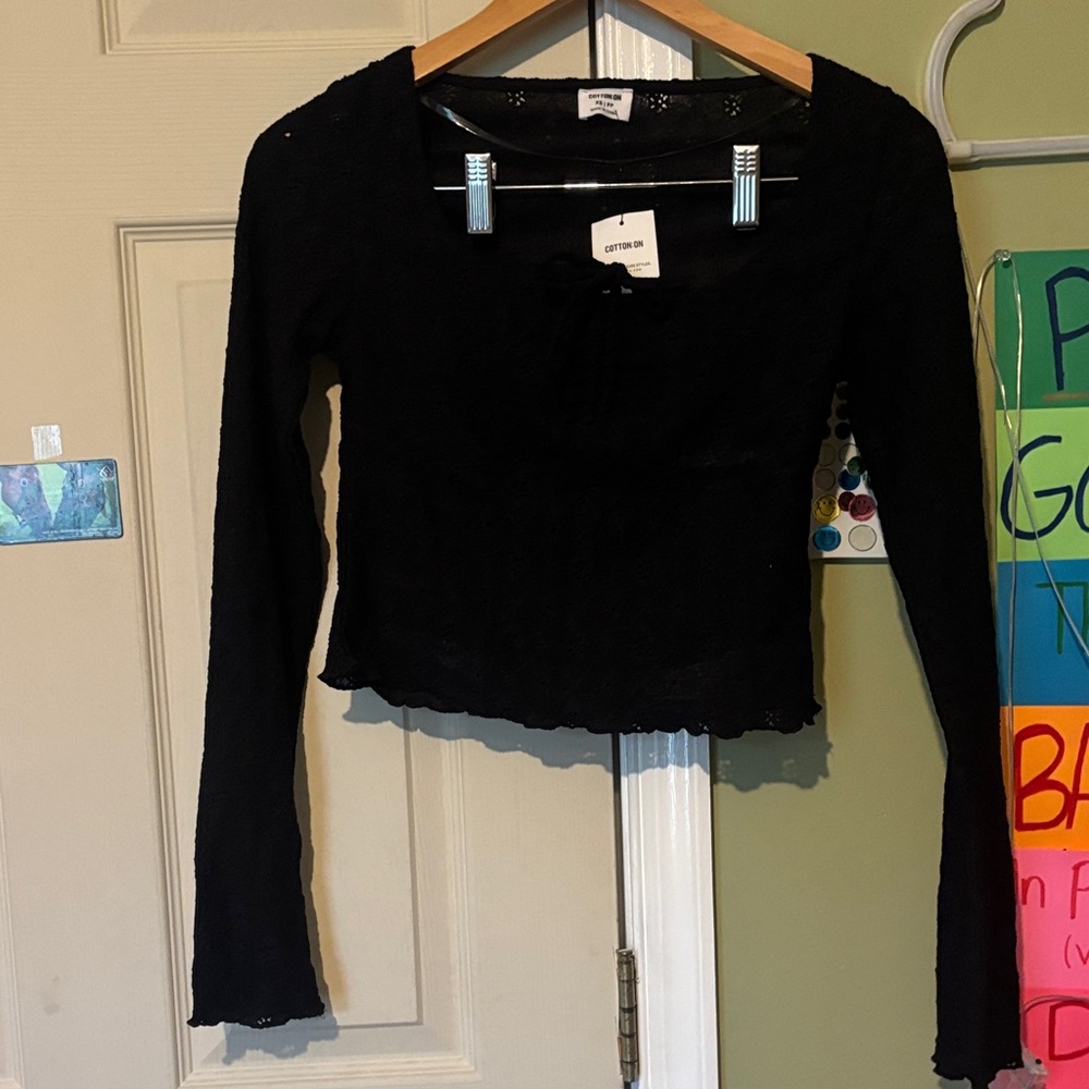 Cotton On Black Ribbed Long-Sleeve Crop Top